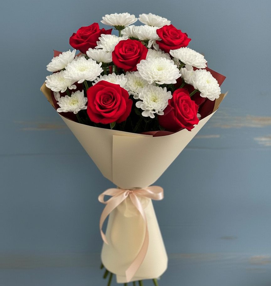 Букет цветов из: Розы и Хризантемы в Чистеньком