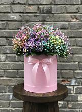 Цветочная композиция из Гипсофила и Розы в шляпной коробке в Чистеньком