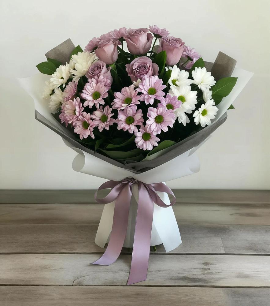 Букет цветов из: Хризантемы и Розы в Чистеньком