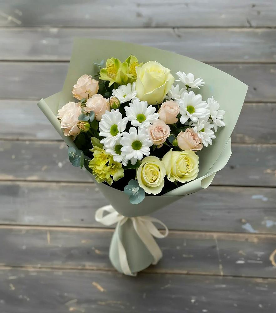 Букет цветов из: Альстромерии, Розы и Хризантемы в Чистеньком