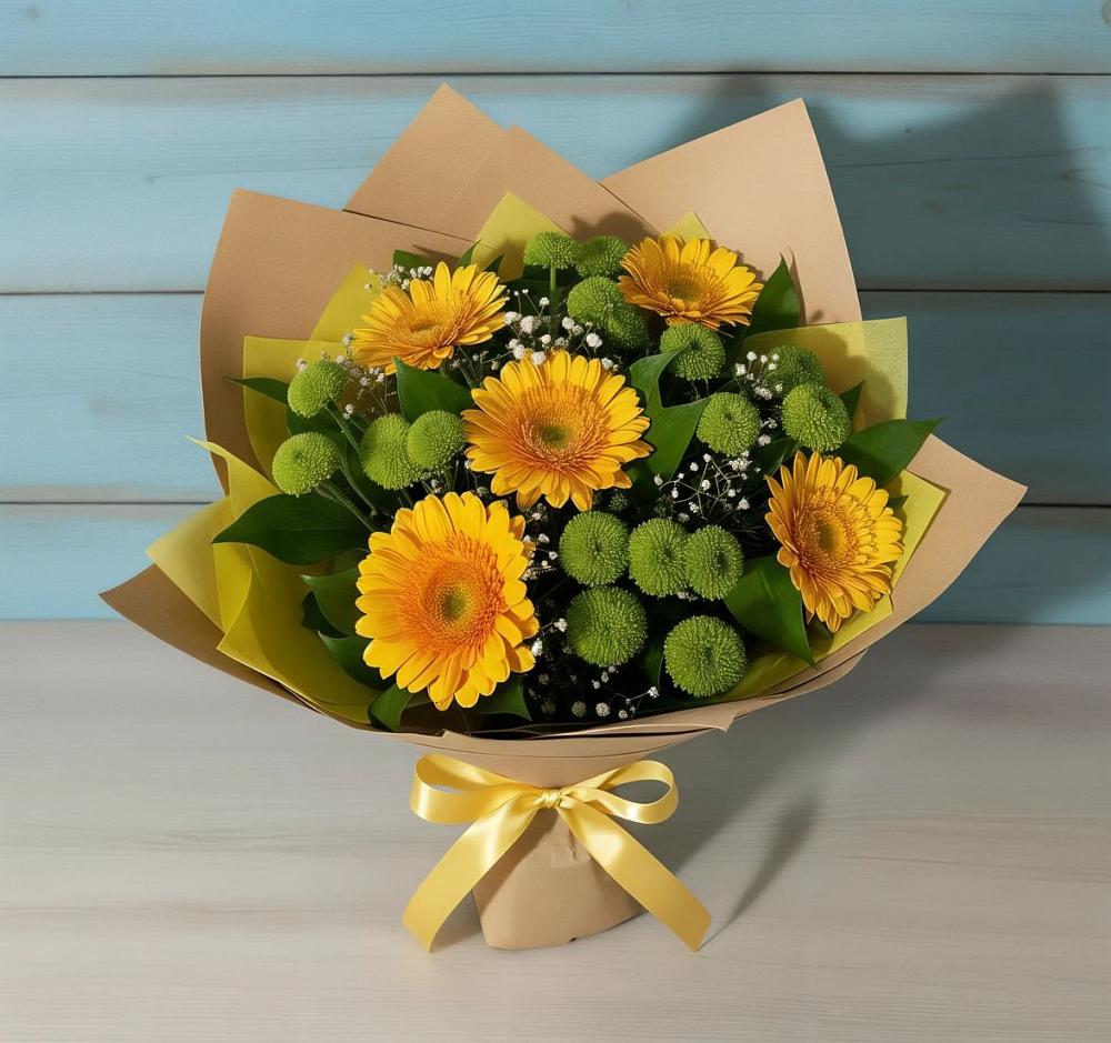 Букет цветов из: Герберы и Хризантемы в Чистеньком