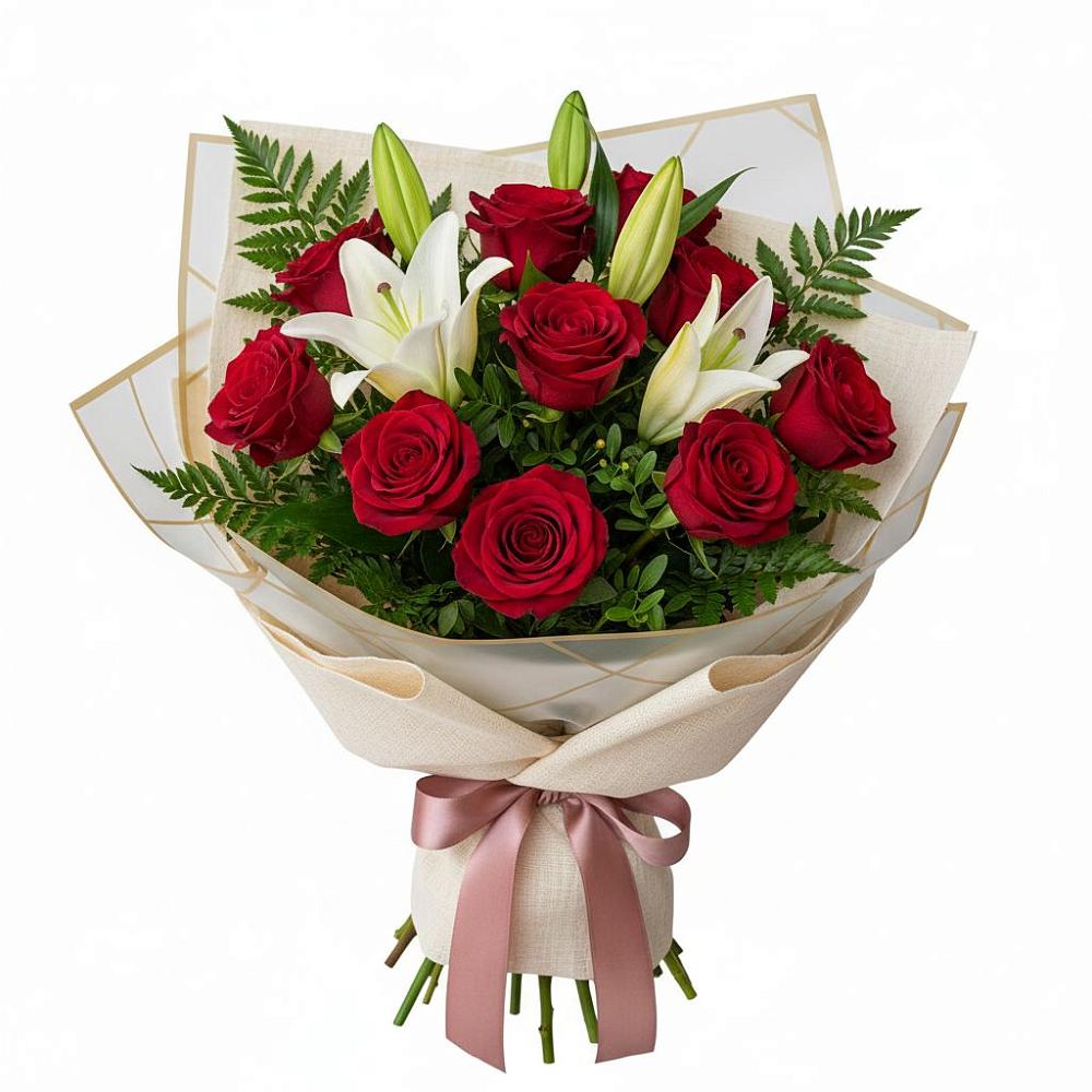 Букет цветов из: Лилии и Розы в Чистеньком