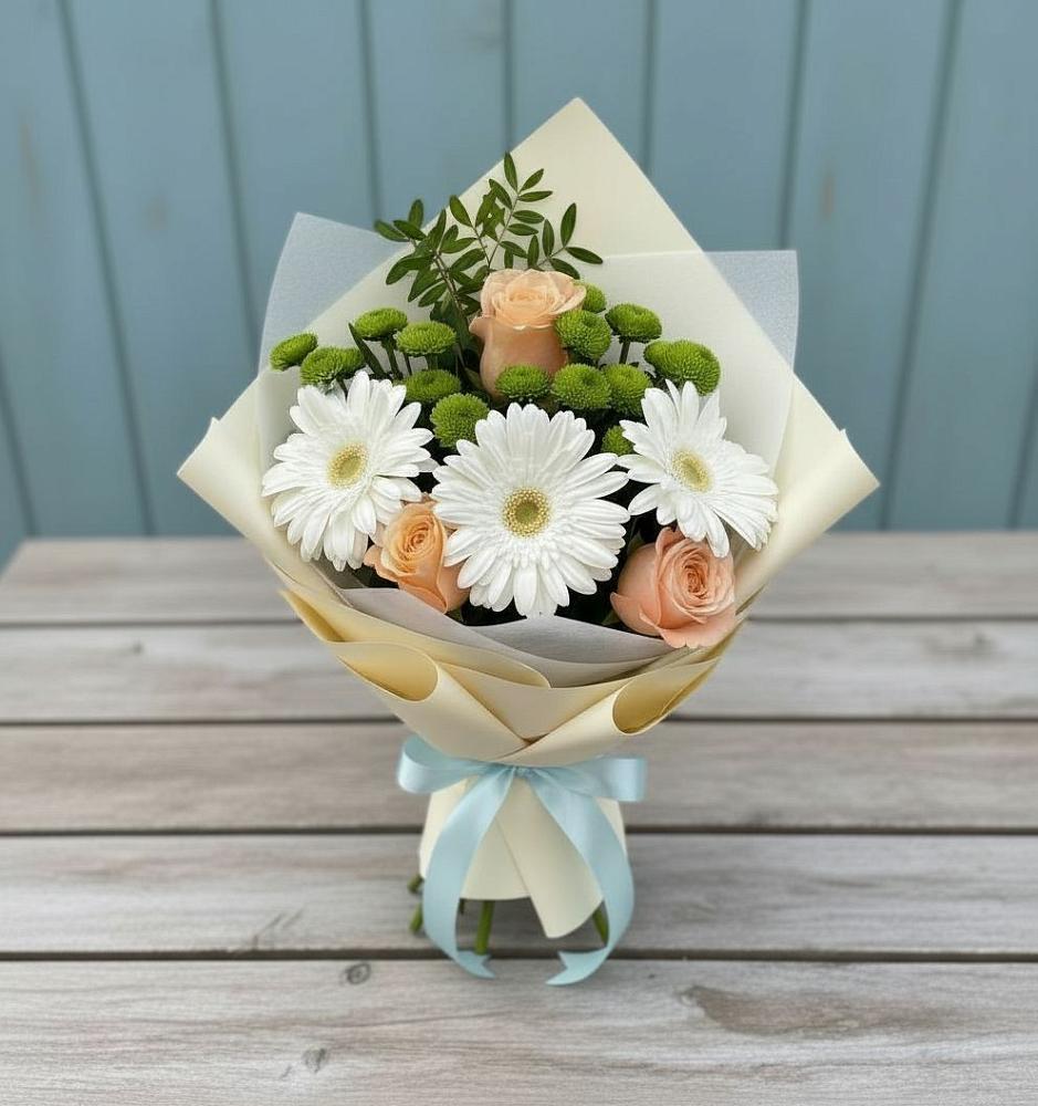 Букет цветов из: Герберы, Розы и Хризантемы в Чистеньком