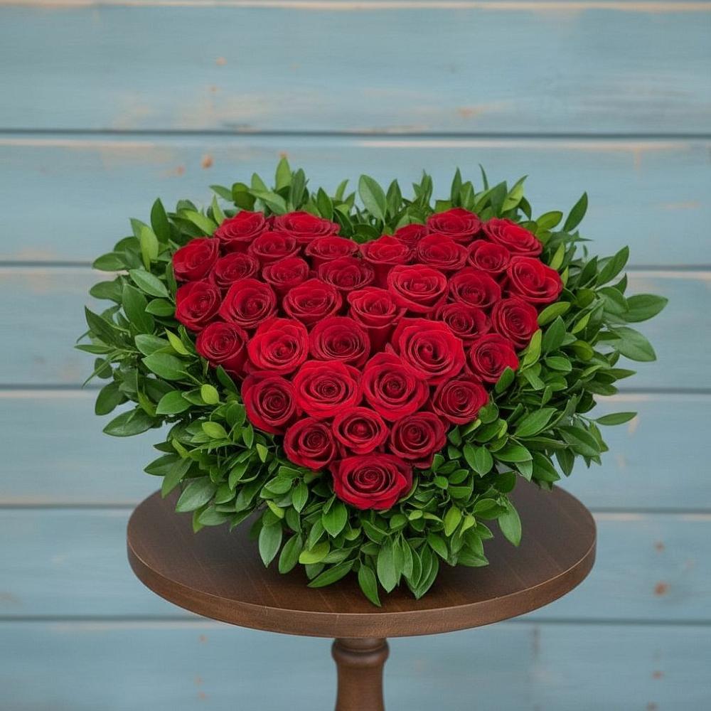 Цветочная композиция из Розы в виде сердца в Чистеньком