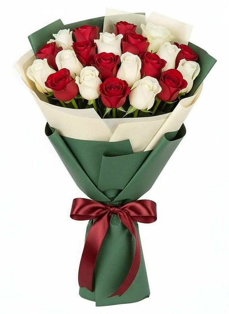Букет Микс из красных и белых роз в Чистеньком