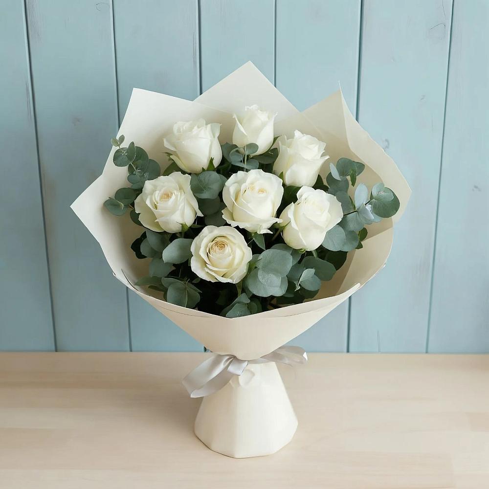 Букет Белые розы в Эвкалипте в Чистеньком