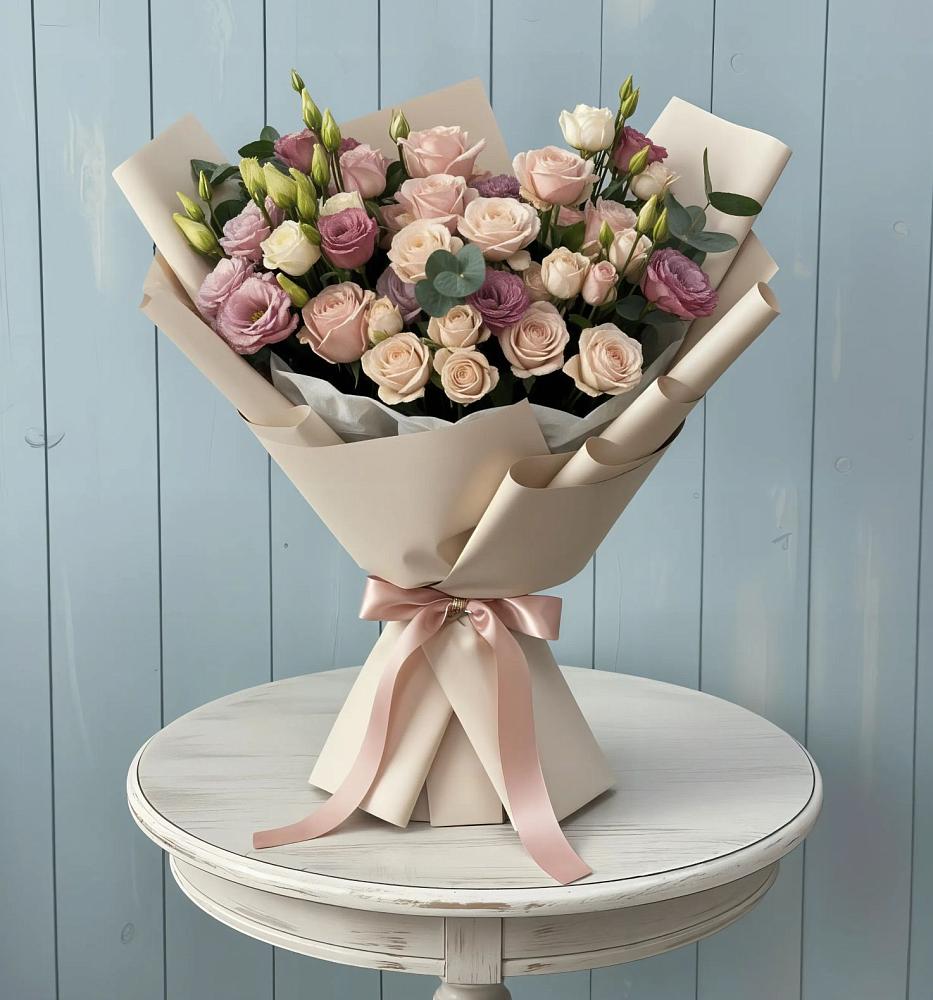 Букет цветов из: Розы и Лизиантусы в Чистеньком