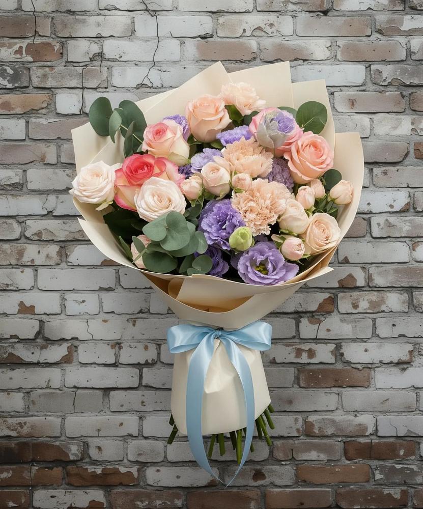 Букет цветов из: Розы, Лизиантусы и Гвоздики в Чистеньком