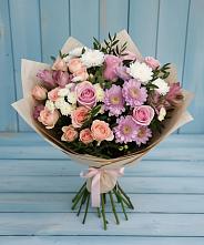 Букет цветов из:  Хризантемы, Розы и Альстромерии в Чистеньком