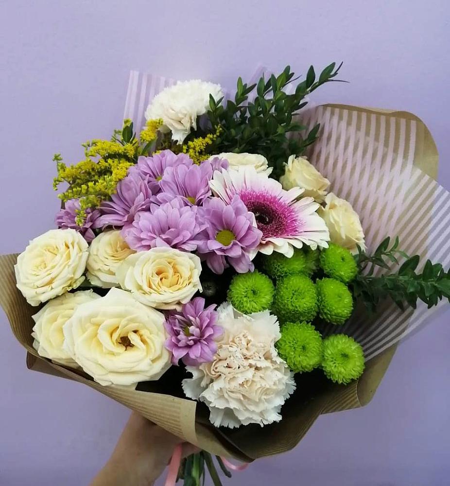 Букет цветов из: Хризантемы, Розы, Гвоздики и Герберы в Чистеньком