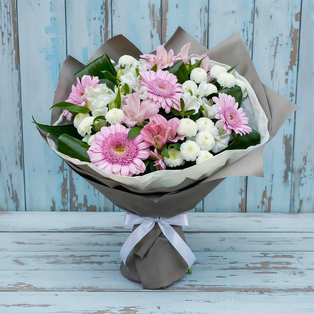 Букет цветов из: Герберы, Альстромерии и Хризантемы в Чистеньком