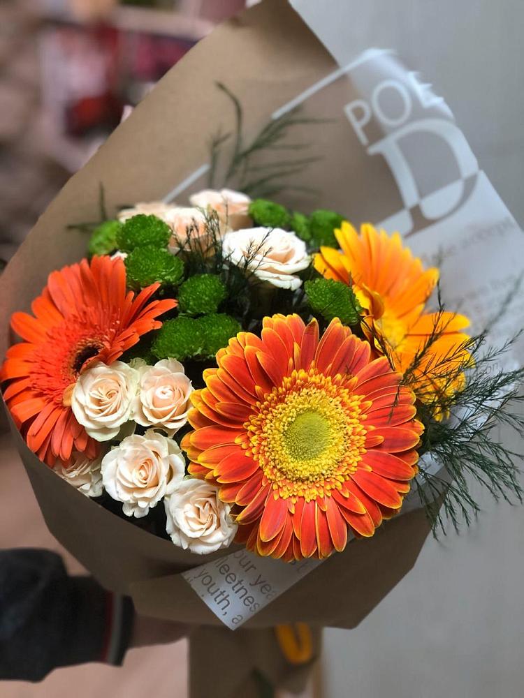 Букет цветов из: Герберы, Хризантемы и Розы в Чистеньком